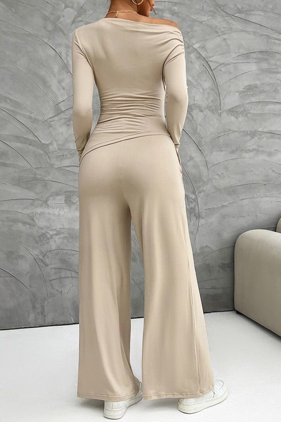 Elegant Long Sleeve Wide-Leg Pants Set