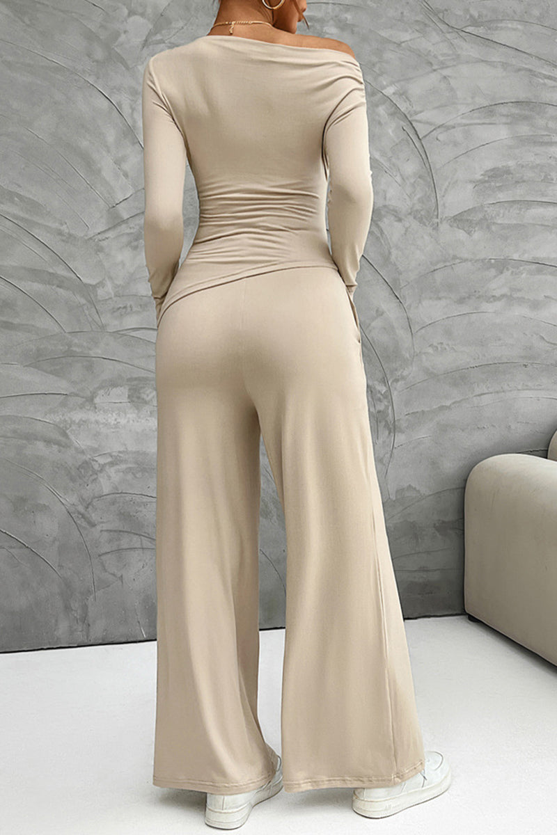 Elegant Long Sleeve Wide-Leg Pants Set