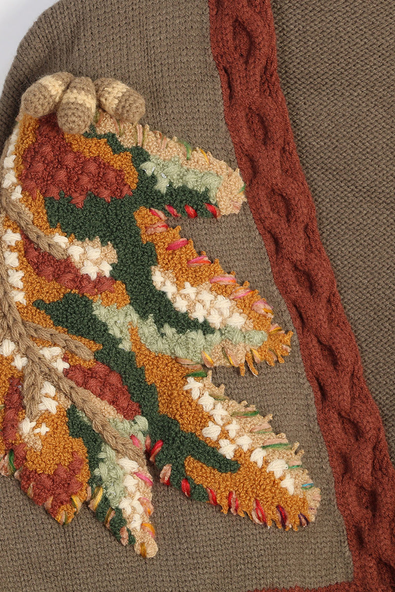 Woodland Motif Cardigan with Rustic Charm