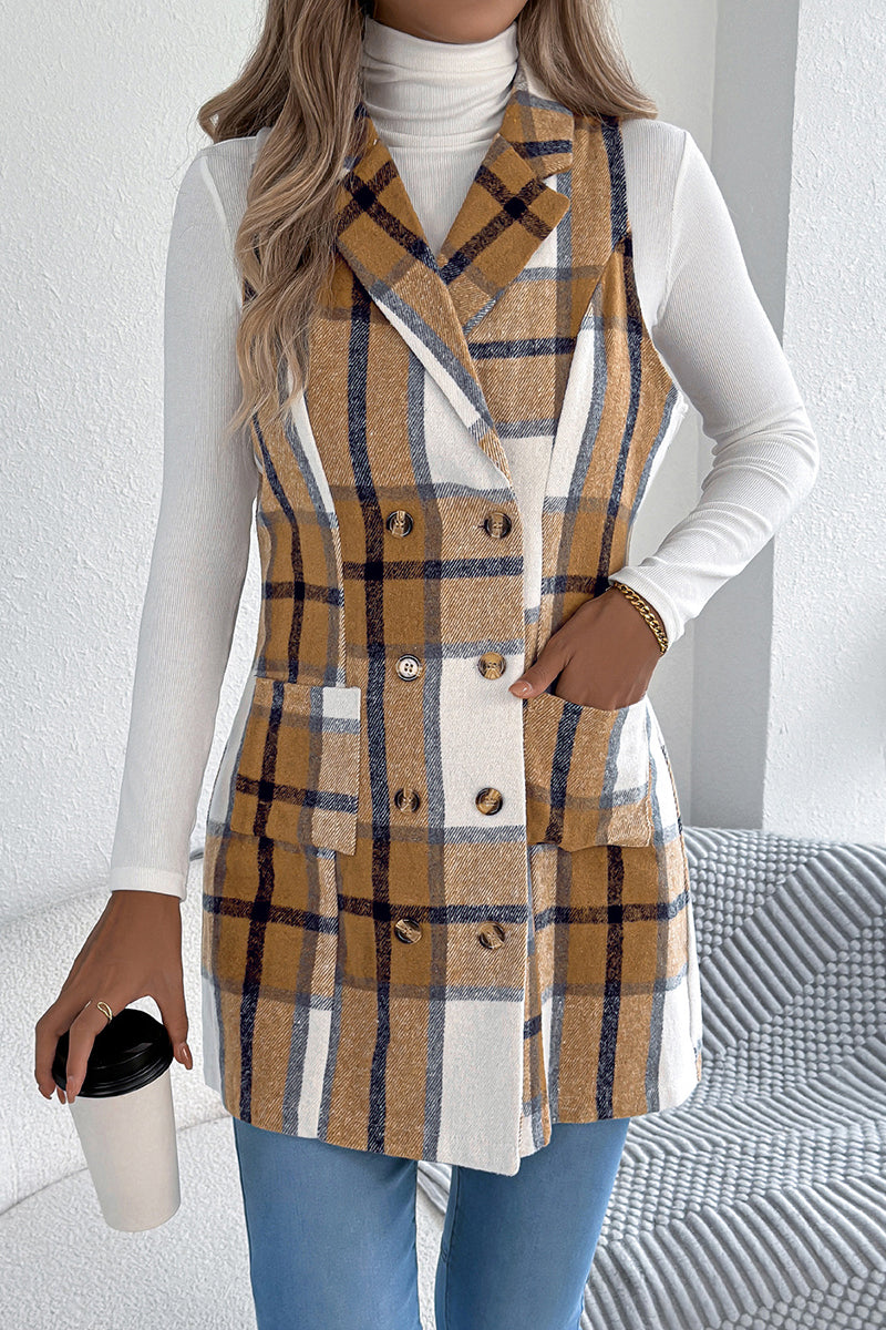 Plaid Double-Breasted Longline Vest