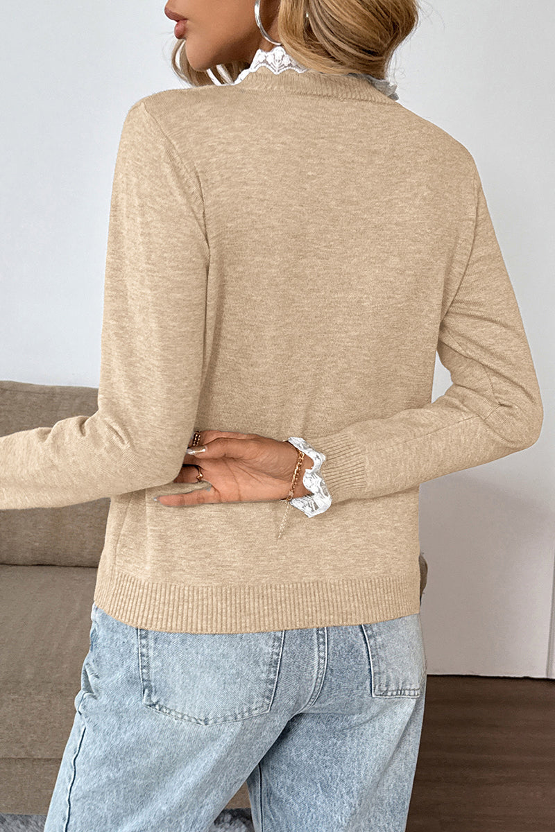 Elegant Lace Trim Pullover Sweater