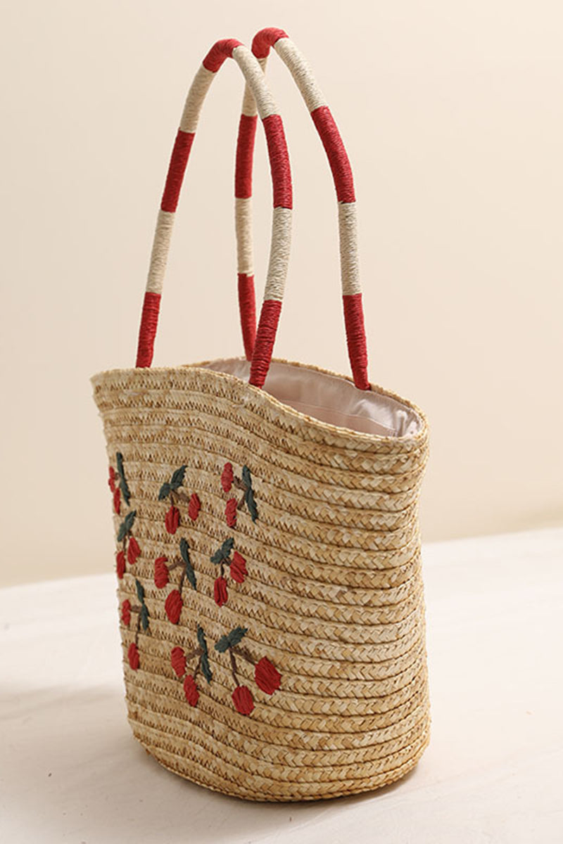 Straw Tote with Cherry Design