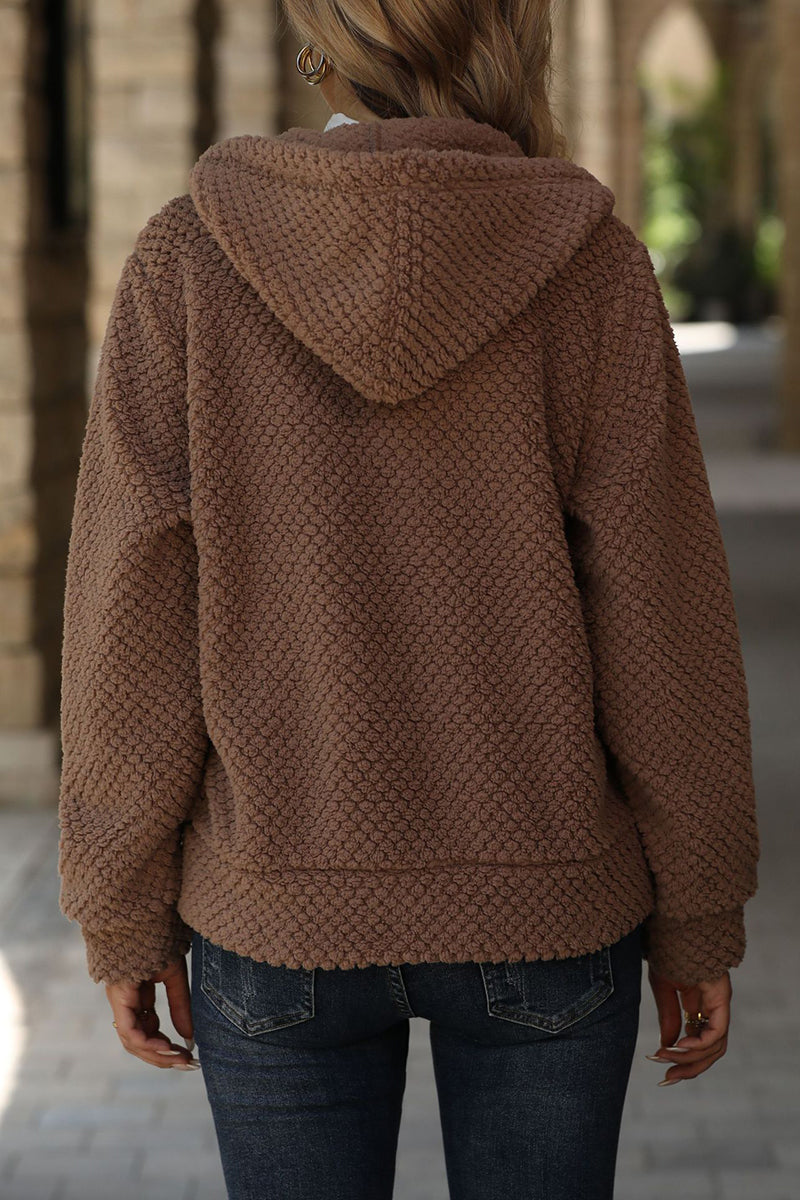 Cozy Hooded Zip-Up Textured Jacket