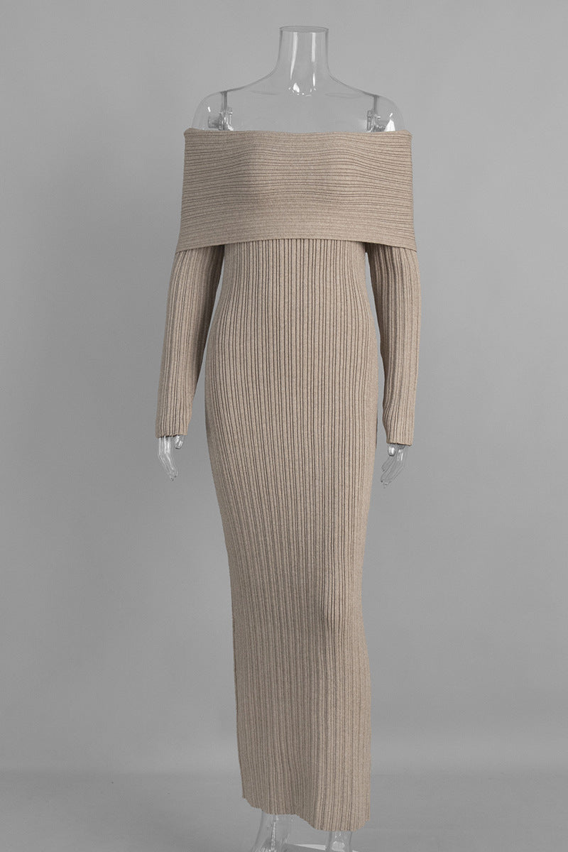 Off-Shoulder Ribbed Knit Maxi Dress