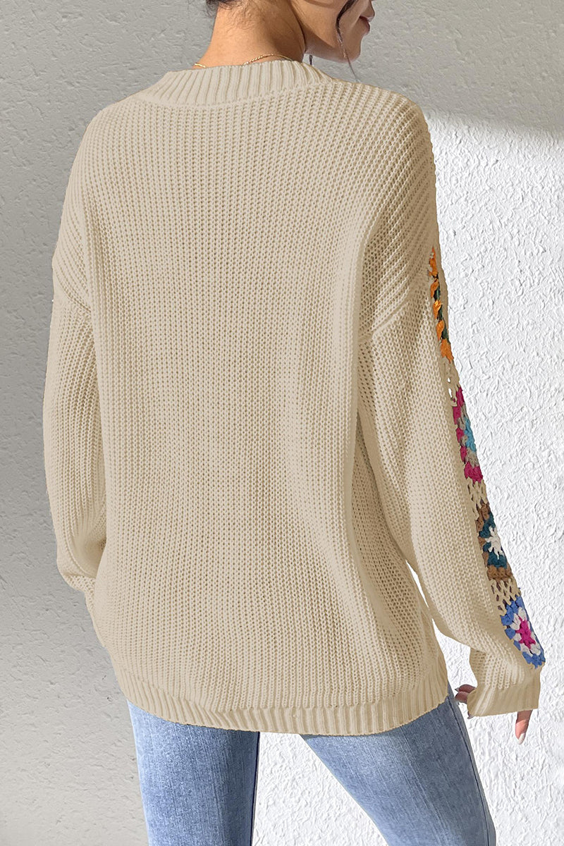 Floral Knit V-Neck Sweater