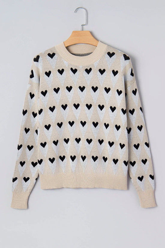 Geometric Heart Print Loose Sweater