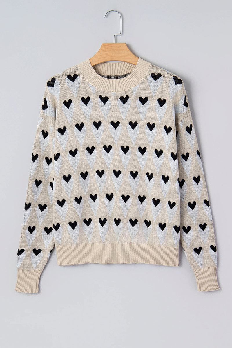 Geometric Heart Print Loose Sweater