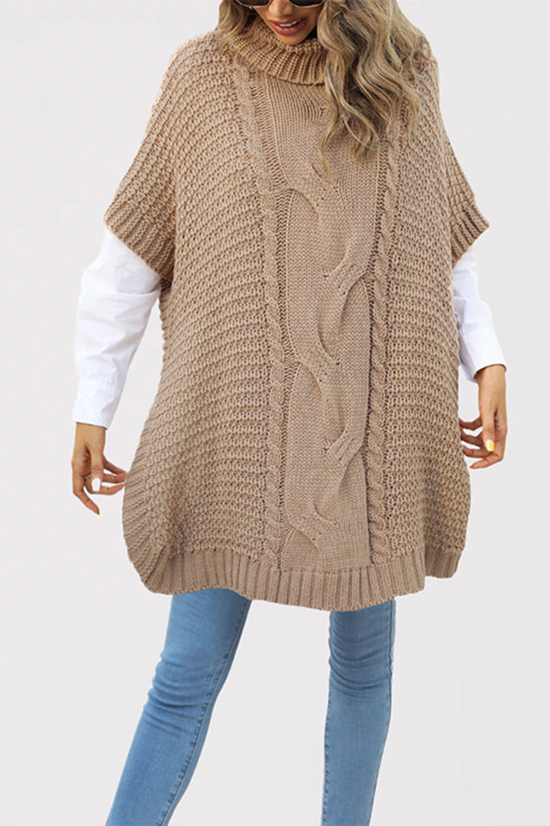 Cozy Cable Knit Turtleneck Poncho