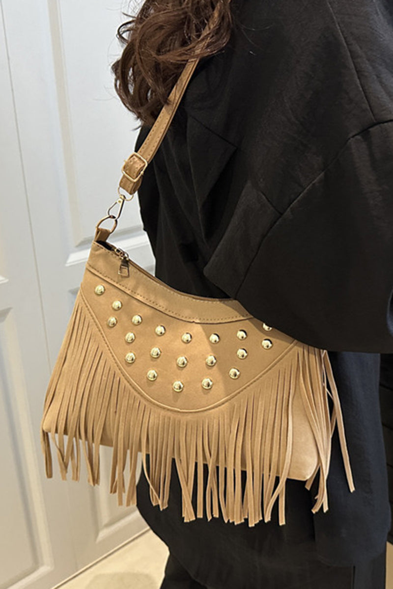 Fringe Studded Shoulder Bag