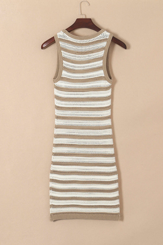 Stripe Hollowed Knit Sleeveless Dress