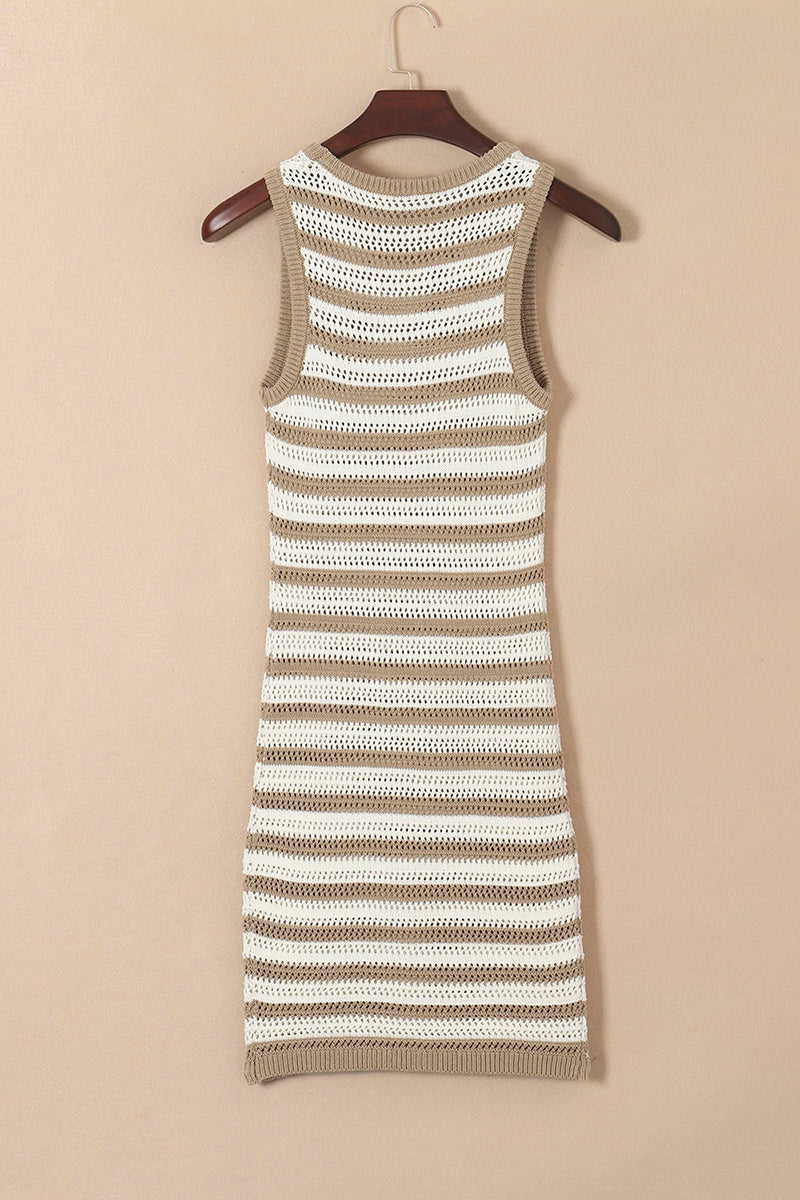 Stripe Hollowed Knit Sleeveless Dress