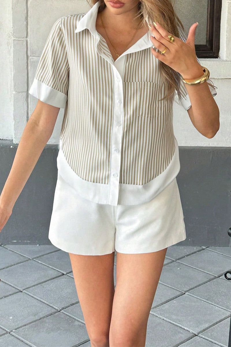 Striped Button-Up Short Sleeve Shirt