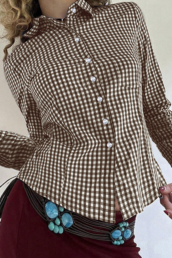 Checkered Button-Up Blouse