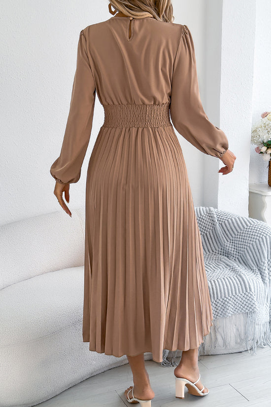Pleated Long Sleeve Casual Dress