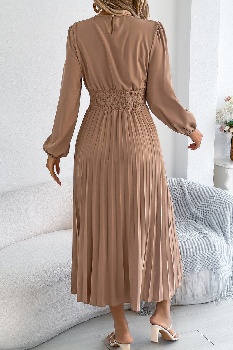 Pleated Long Sleeve Casual Dress