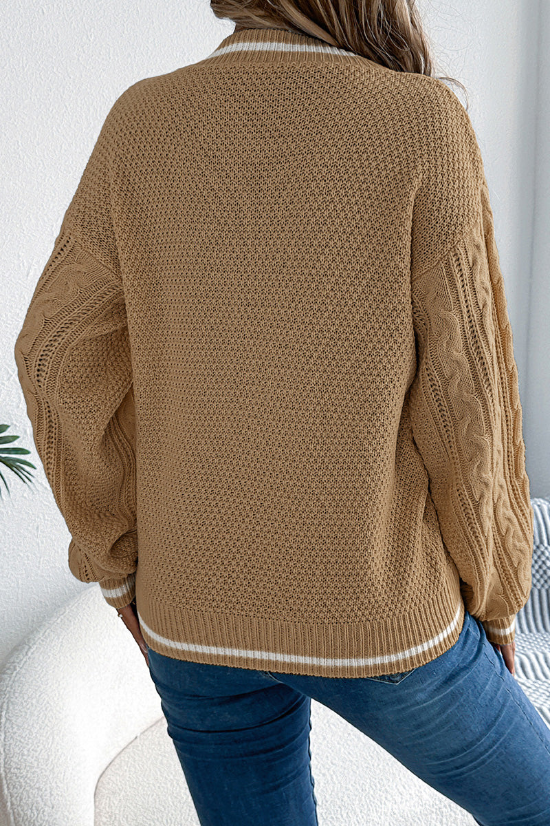 V-Neck Cable Knit Sweater
