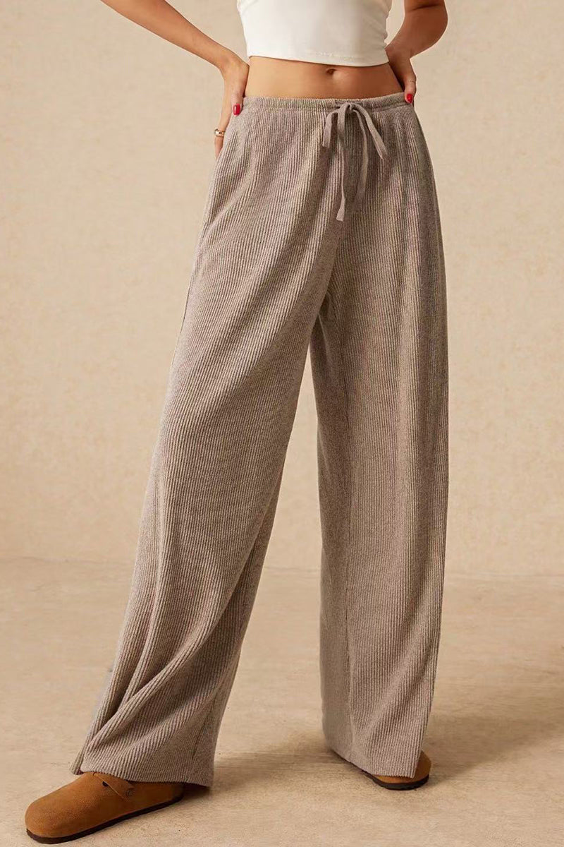 Comfy Ribbed Drawstring Casual Pants
