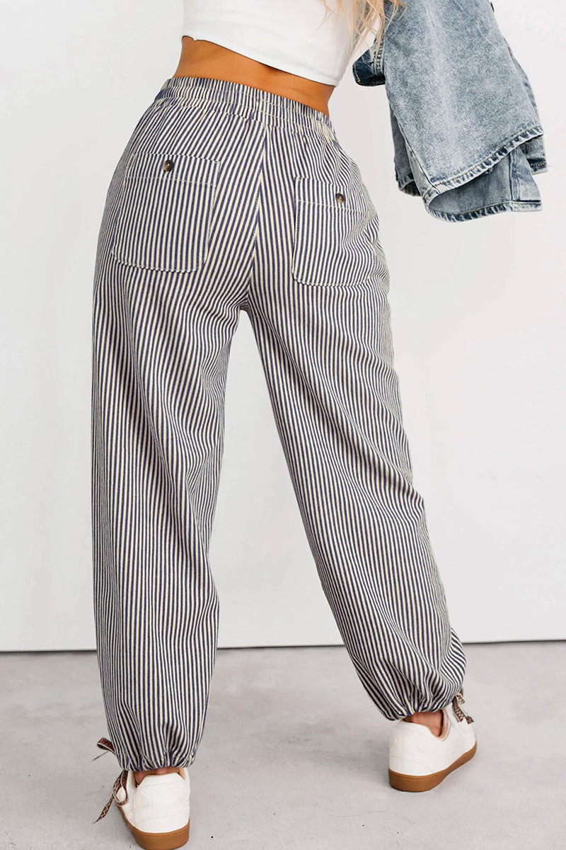 Stripe Drawstring Elastic Waist Pants