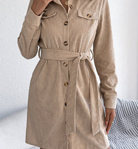 Button-Down Belted Casual Shirt Dress