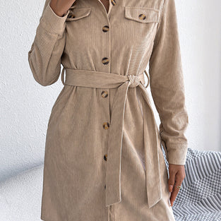 Button-Down Belted Casual Shirt Dress