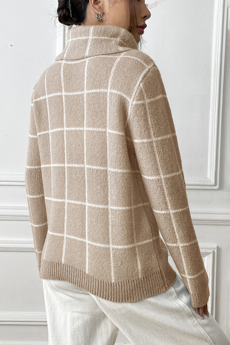Turtleneck Grid Pattern Sweater