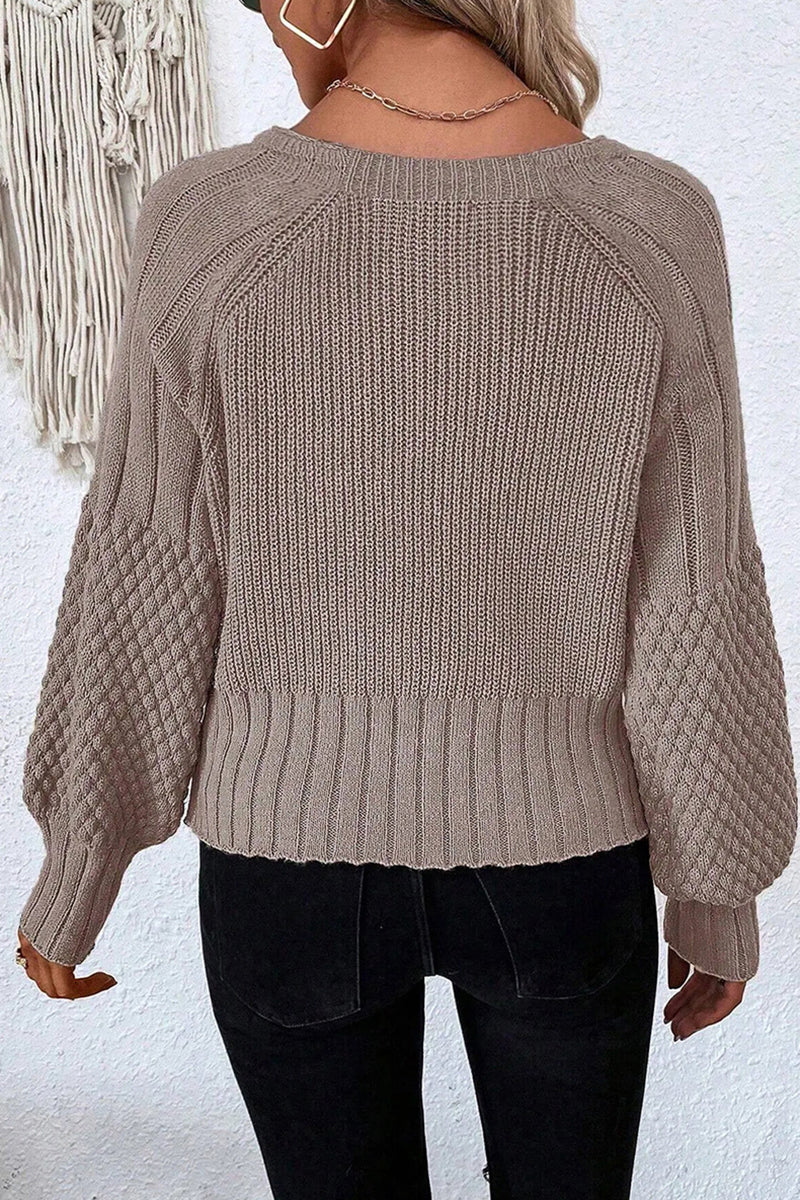 Textured Sleeve Button-Up Cardigan