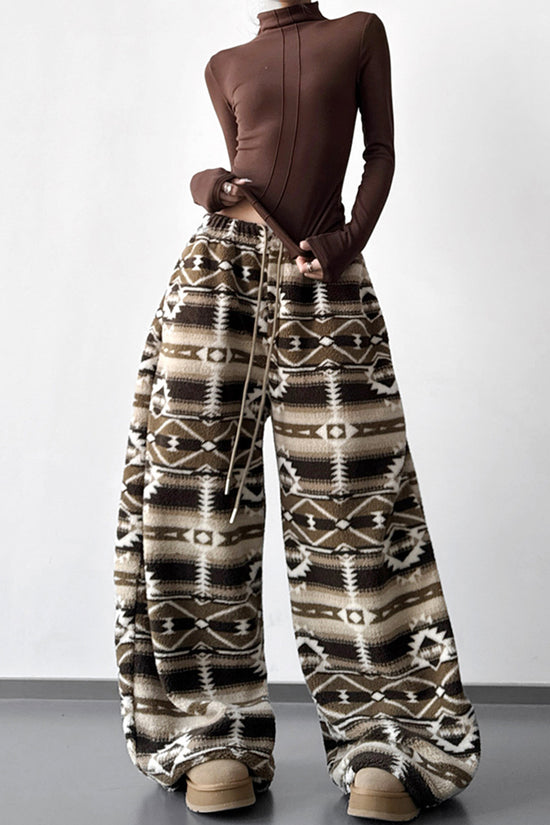 Tribal Pattern Wide-Leg Casual Pants