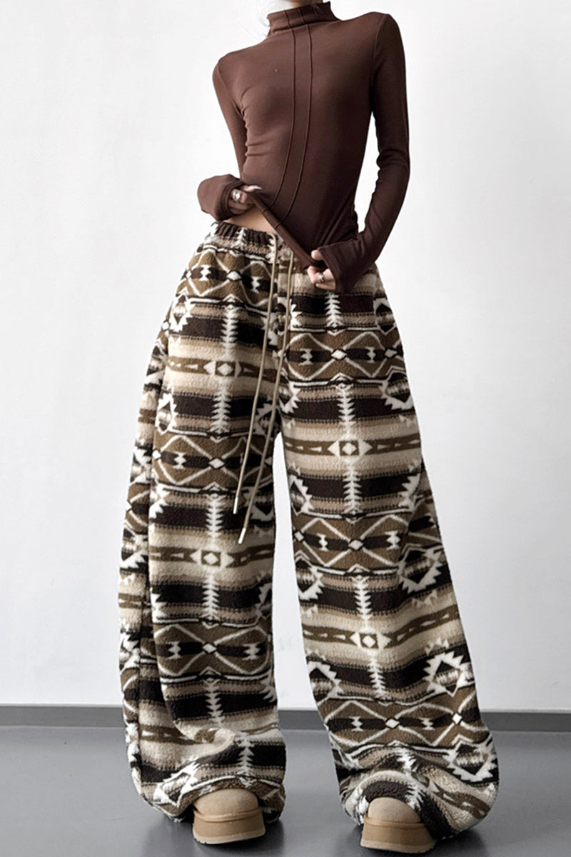 Tribal Pattern Wide-Leg Casual Pants