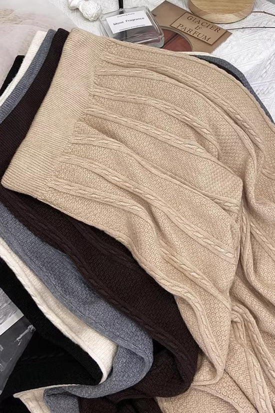 Cable Knit High-Waist Midi Skirt