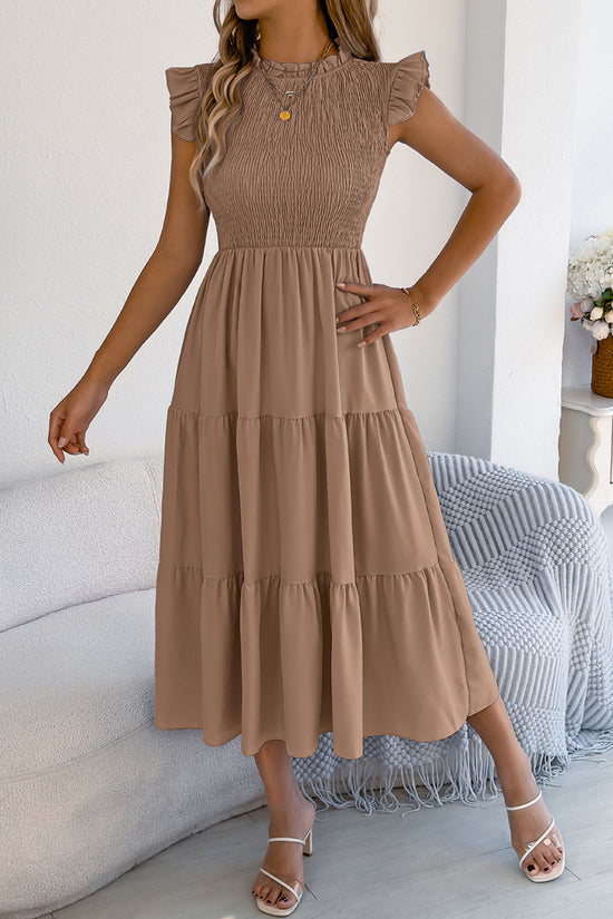 Ruffle Sleeve Smocked Midi Dress