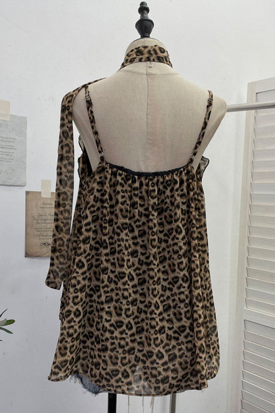 Leopard Ruffle Halter Tank Top