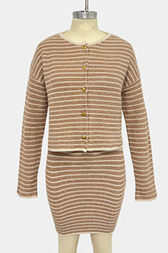 Striped Button-Front Skirt Set