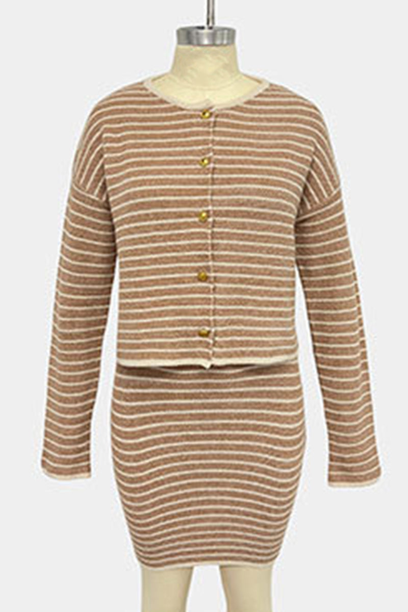 Striped Button-Front Skirt Set