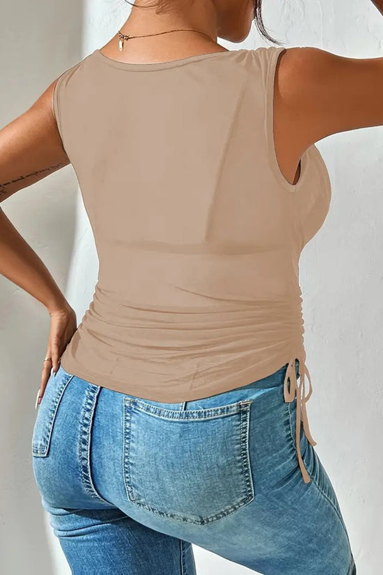 Draped V-Neck Mesh Ruched Tank Top