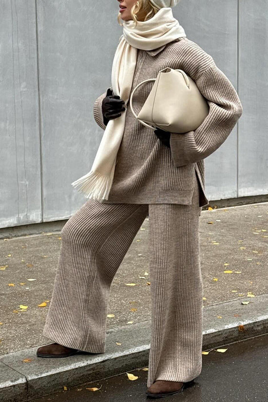 Cozy Zip-Up Sweater and Flare Pants Set