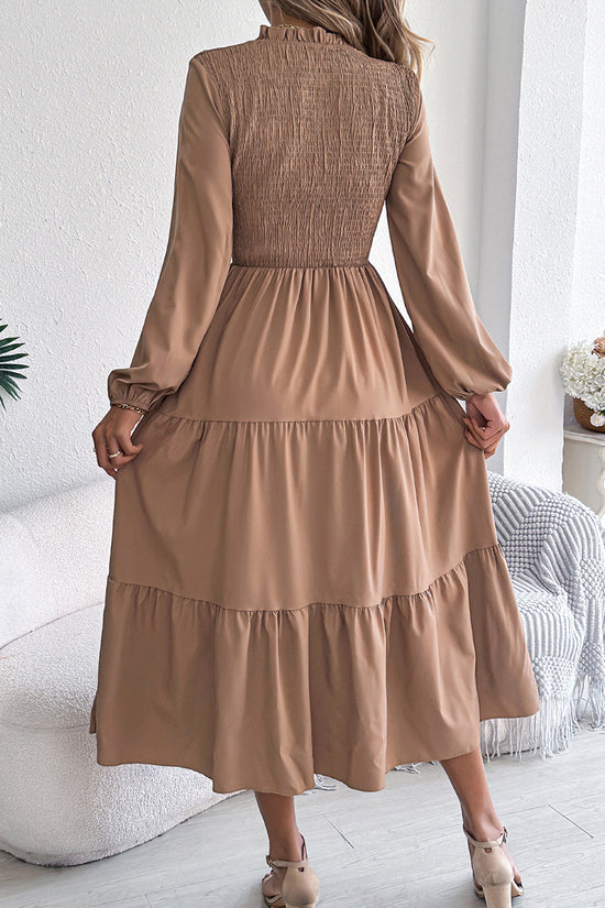 Long Sleeve Layered Casual Midi Dress