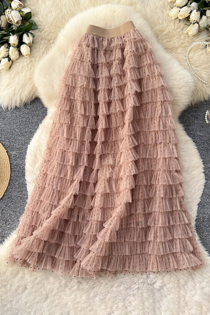 Layered Ruffle Midi Skirt