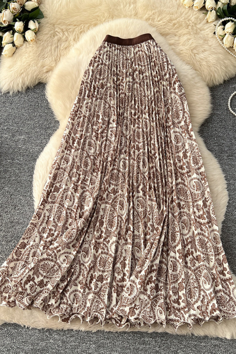 Paisley Pleated Midi Skirt
