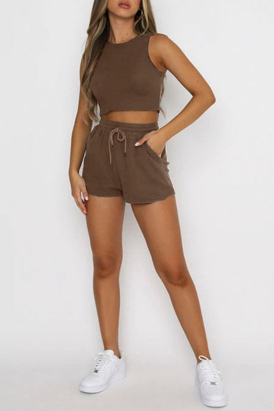Sleeveless Crop Top and Shorts Set