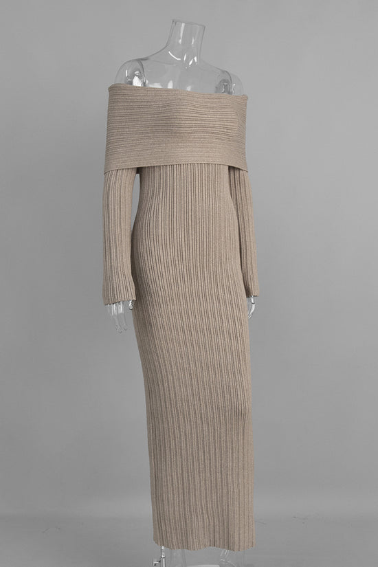 Off-Shoulder Ribbed Knit Maxi Dress