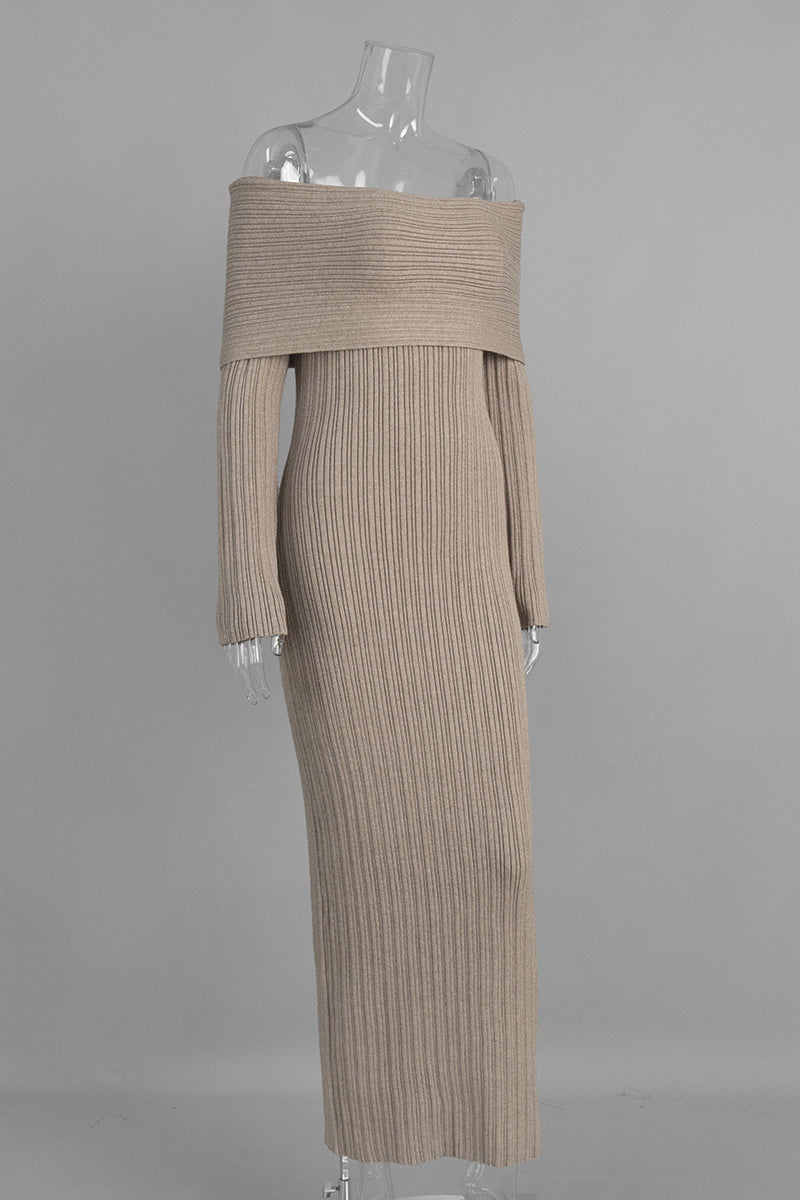 Off-Shoulder Ribbed Knit Maxi Dress