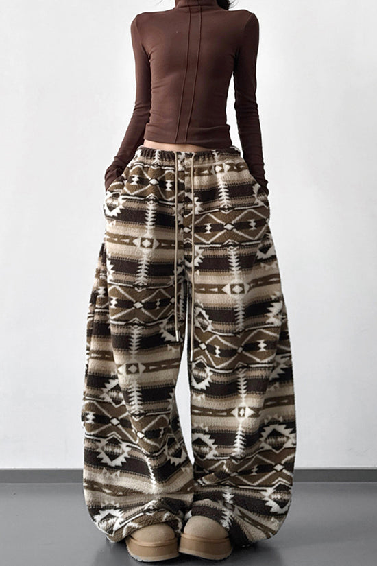 Tribal Pattern Wide-Leg Casual Pants