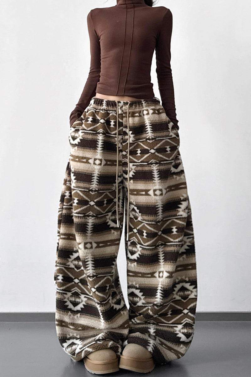 Tribal Pattern Wide-Leg Casual Pants