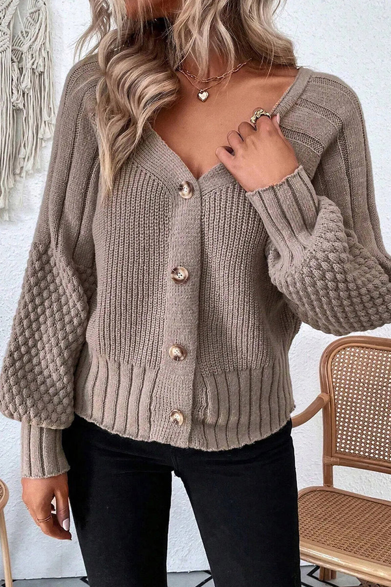 Textured Sleeve Button-Up Cardigan