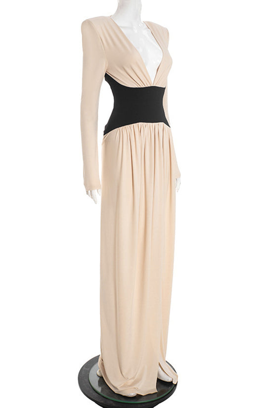 Long Sleeve Deep V-Neck Maxi Dress
