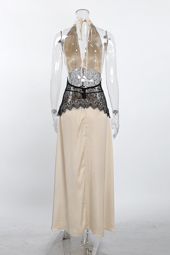 Halter Lace Contrast Casual Dress