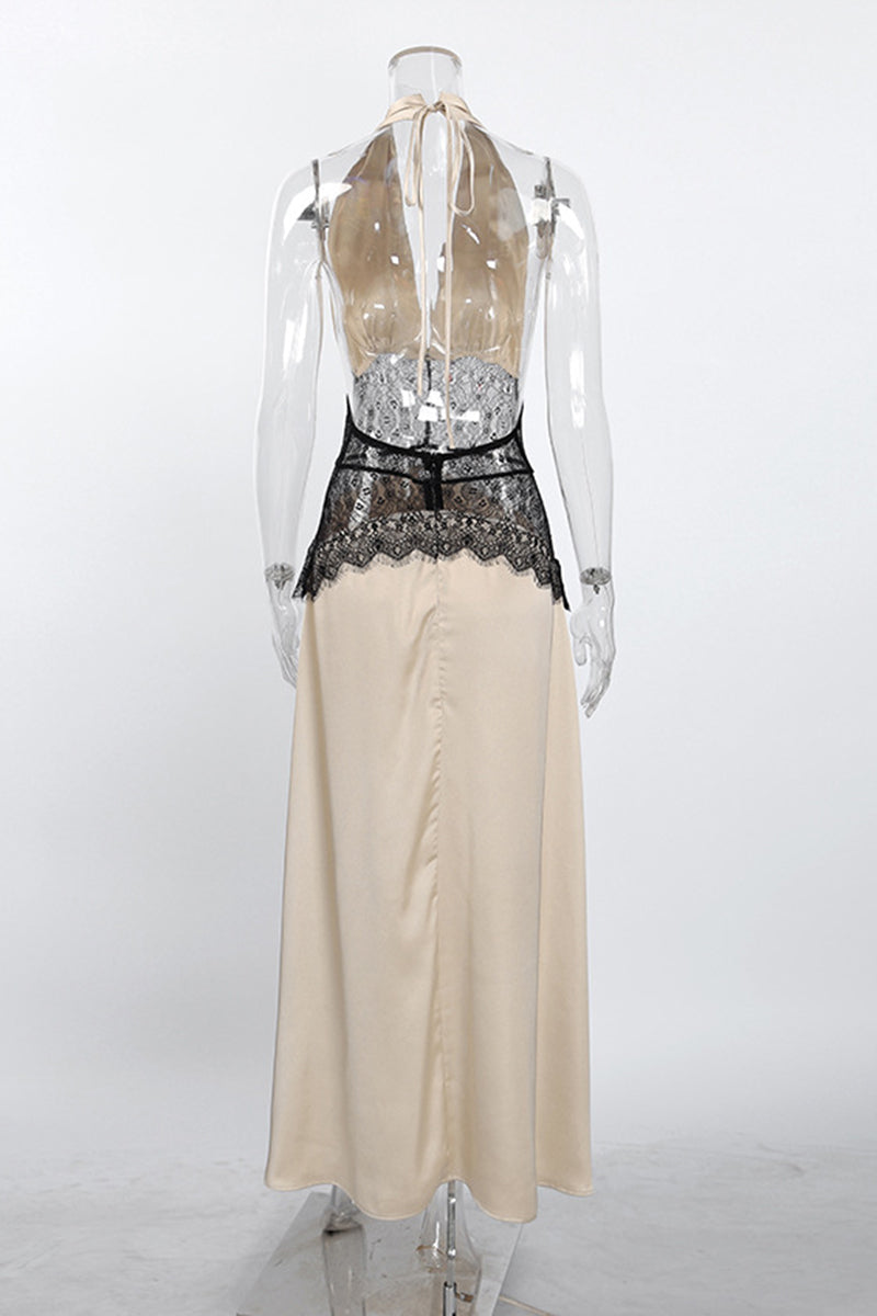 Halter Lace Contrast Casual Dress
