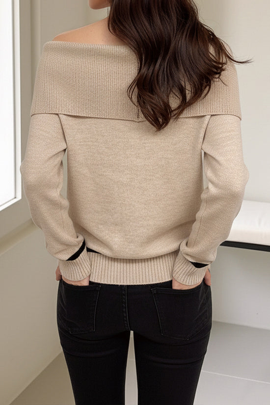 Off-Shoulder Argyle Knit Sweater