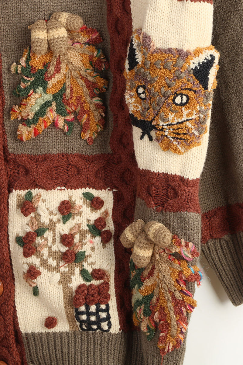 Woodland Motif Cardigan with Rustic Charm