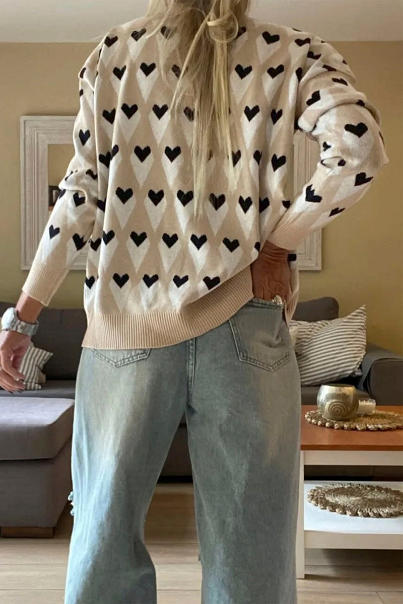 Geometric Heart Print Loose Sweater